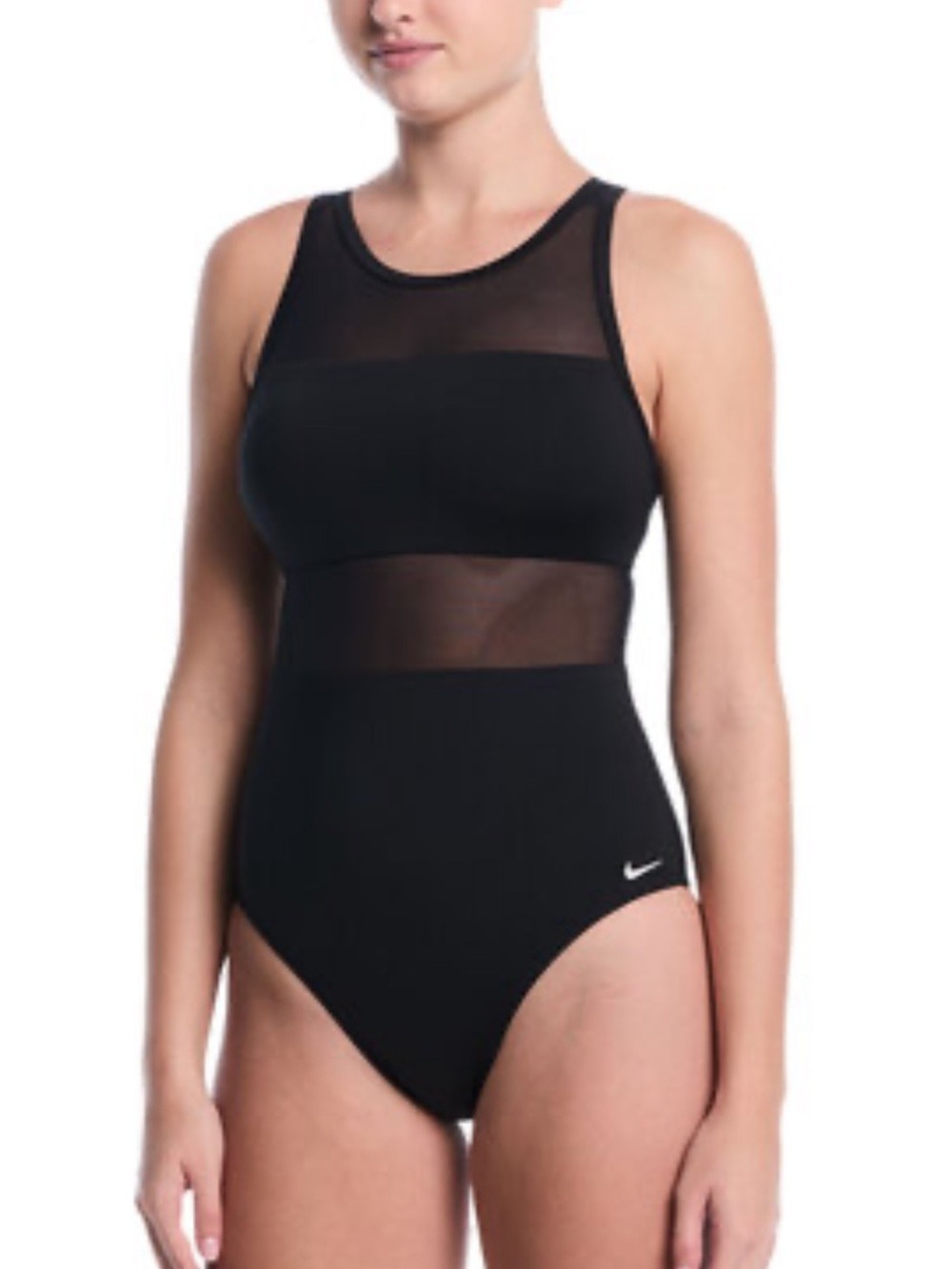 Nike Women's Mesh Inset One-Piece Swimsuit Black Tummy control Sz XL